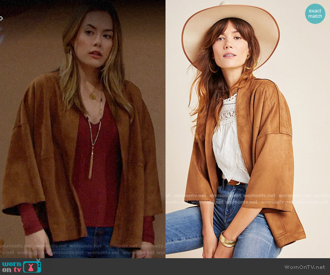 Scarlett Sueded Kimono from Anthropologie worn by Hope Logan (Annika Noelle) on The Bold and the Beautiful