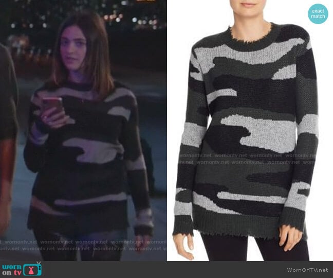 Aqua Camo Jacquard Cashmere Sweater worn by Olive Stone (Luna Blaise) on Manifest