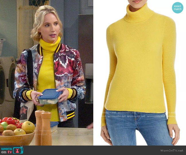 Aqua Cashmere Turtleneck Sweater in Dandelion worn by Mandy Baxter (Molly McCook) on Last Man Standing