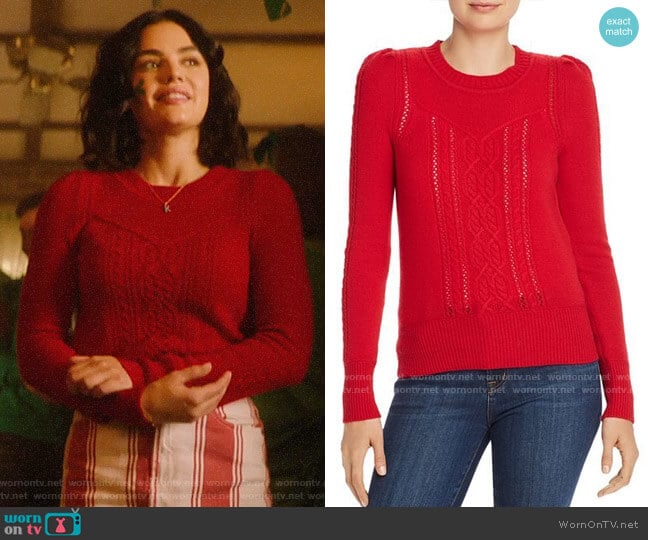 Aqua Mixed-Knit Cashmere Sweater in Red worn by Katy Keene (Lucy Hale) on Katy Keene