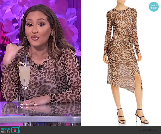 Aqua Ruched Sheer Long-Sleeve Dress worn by Adrienne Houghton on The Real