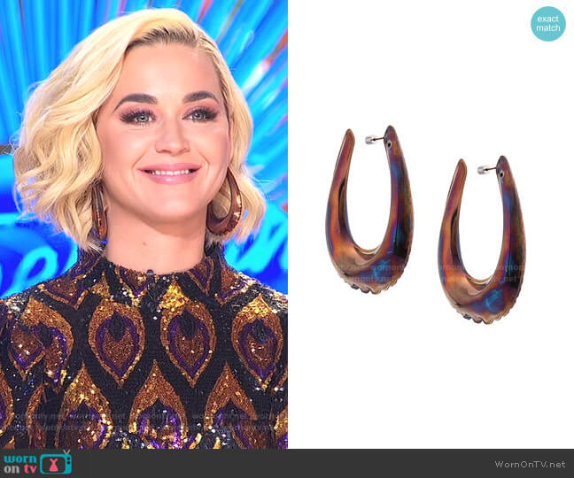 Area Puffed-Effect Hoop Earrings worn by Katy Perry on American Idol