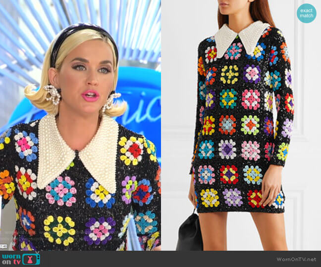 Ashish Faux Pearl-Embellished Sequined Mini Dress worn by Katy Perry on American Idol