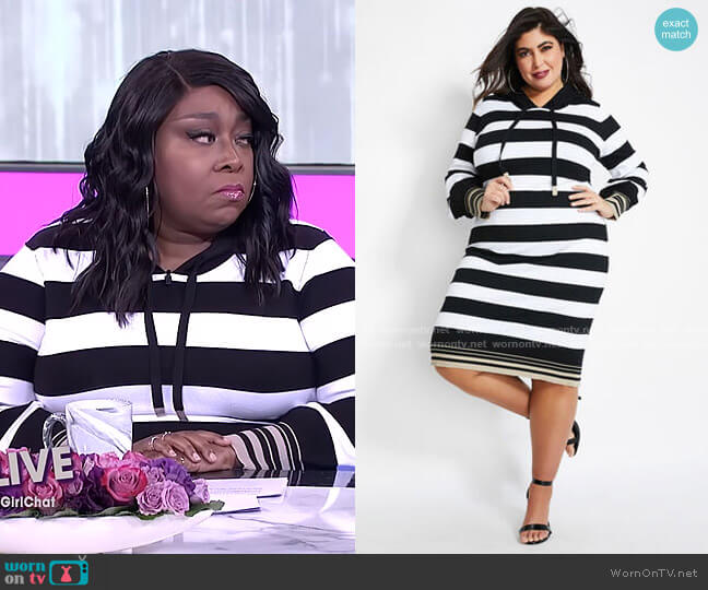 Ashley Stewart Striped Hooded Sweater Dress worn by Loni Love on The Real