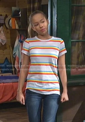 Ava’s rainbow striped tee on Bunkd