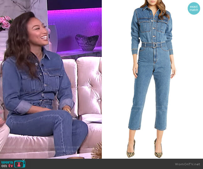 Bardot Classic Long Sleeve Denim Jumpsuit worn by Jeannie Mai on The Real