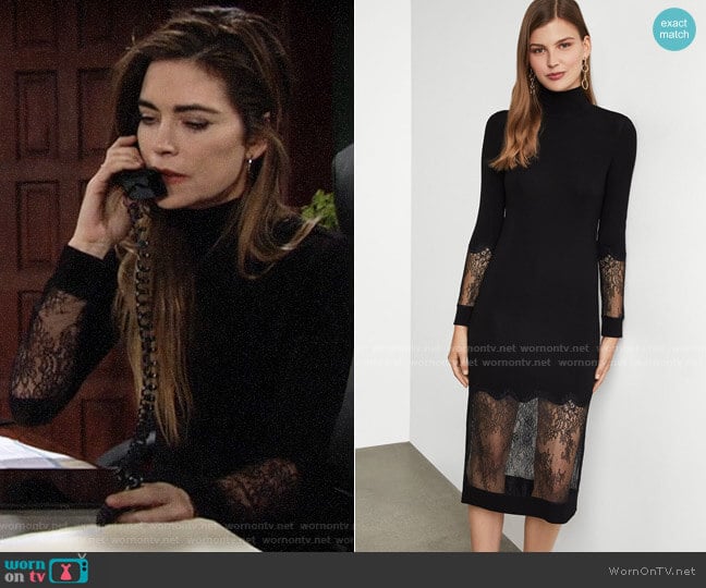 Bcbgmaxazria Lace-Trimmed Sheath Dress worn by Victoria Newman (Amelia Heinle) on The Young and the Restless