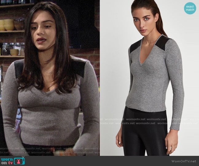 Bcbgmaxazria Sweater With Faux Leather Trim worn by Lola Rosales (Sasha Calle) on The Young and the Restless