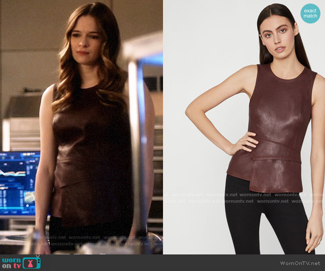 Bcbgmaxazria Tori Faux Leather Peplum Top worn by Caitlin Snow (Danielle Panabaker) on The Flash