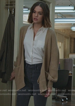 Callie’s beige open cardigan on Good Trouble
