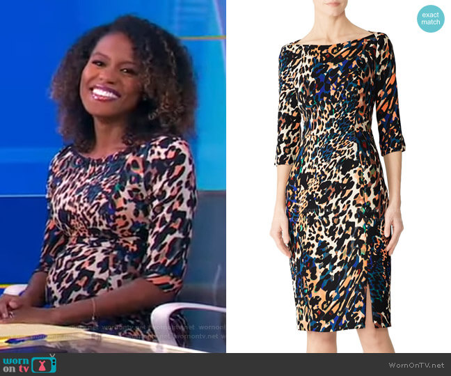 Black Halo Marissa Leopard Sheath Dress worn by Janai Norman on Good Morning America
