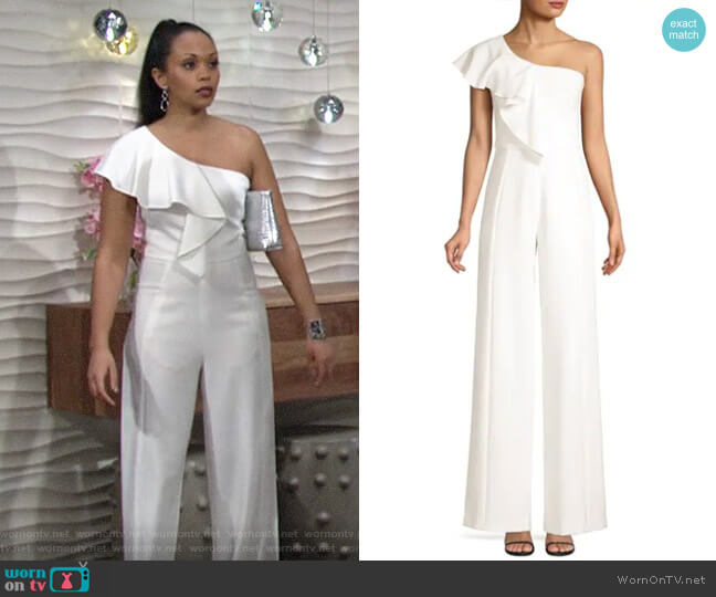 Black Halo Kallan Jumpsuit worn by Amanda Sinclair (Mishael Morgan) on The Young and the Restless
