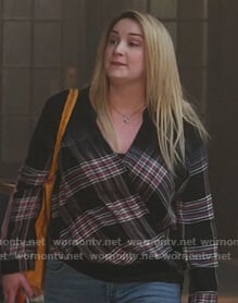 Davia’s plaid wrap top on Good Trouble