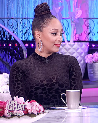 Tamera’s black heart mesh bodysuit on The Real