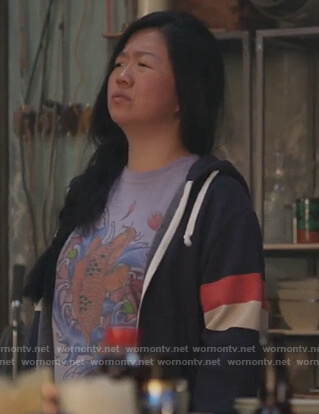 Alice’s purple koi tee and hoodie on Good Trouble