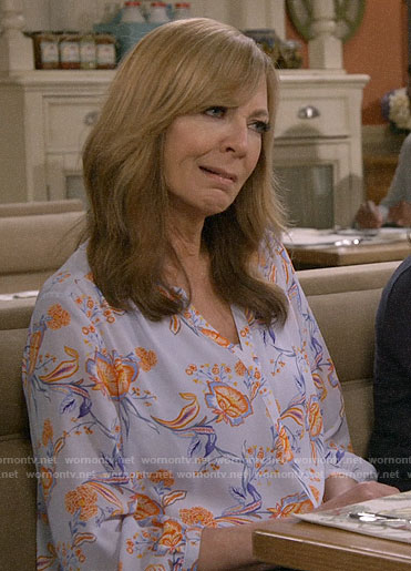 Bonnie’s blue and orange floral blouse on Mom