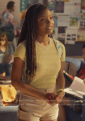 Skylar’s beige cutout shorts on Grown-ish
