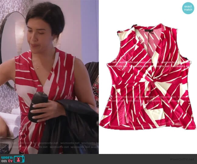 Calvin Klein Twist front top worn by Shannon Ross (Nicole Power) on Kims Convenience