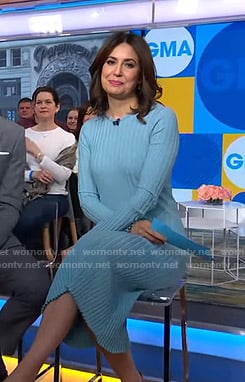 Cecilia’s blue ribbed midi dress on Good Morning America