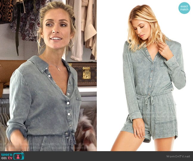 Chaser Heirloom Wovens L/S Snap Front Collared Romper worn by Kristin Cavallari on Very Cavallari