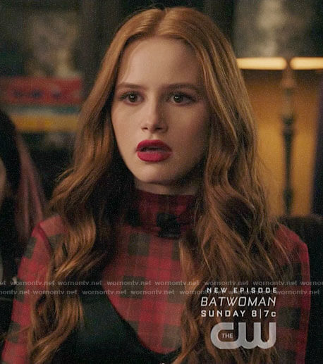Cheryl’s red plaid mesh top on Riverdale