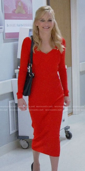 Christy’s red v-neck midi dress on Mom