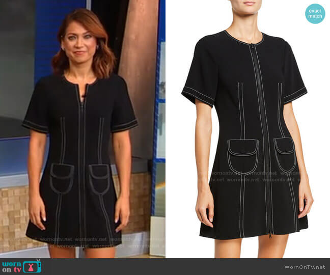 Cinq a Sept Caroline Zip-Front Pocket Dress worn by Ginger Zee on Good Morning America