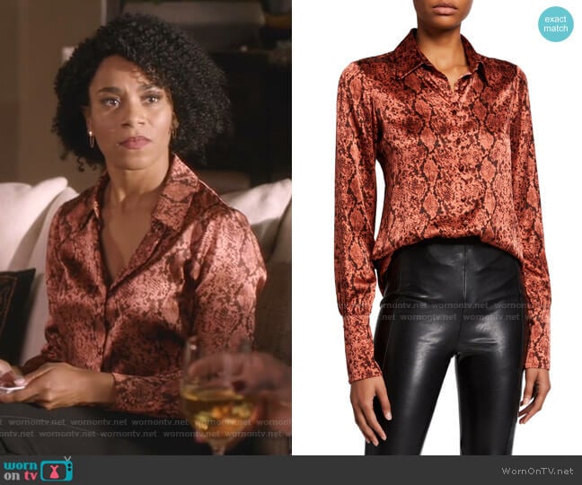Cinq a Sept Isha Python-Print Silk Top worn by Maggie Pierce (Kelly McCreary) on Greys Anatomy