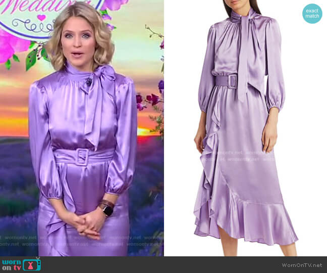 Cinq a Sept Bella Silk Belted Midi Dress worn by Sara Haines on Good Morning America