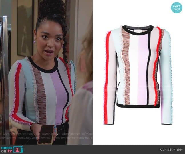 Cinq a Sept Frill Stripe Panel worn by Kat Edison (Aisha Dee) on The Bold Type