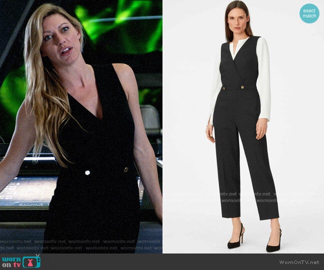 Club Monaco Dorotheah Pin-Dot Jumpsuit worn by Ava Sharpe (Jes Macallan) on Legends of Tomorrow