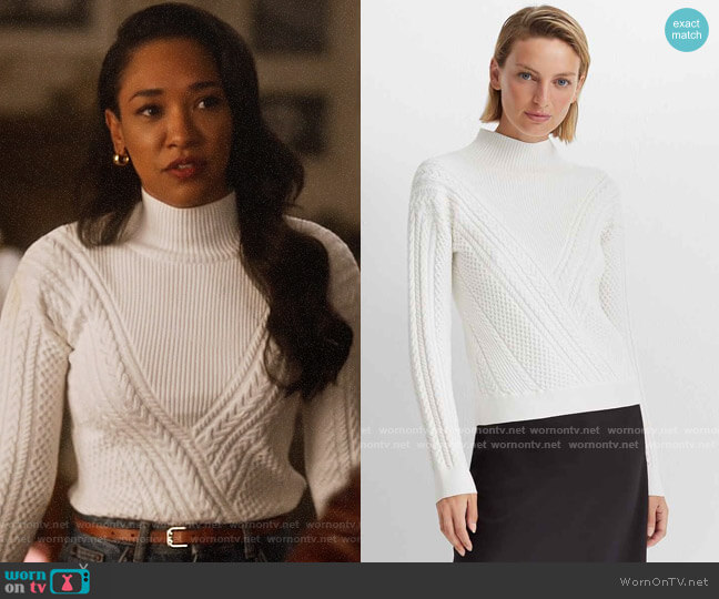 Club Monaco Cable Front Turtleneck Sweater worn by Iris West (Candice Patton) on The Flash
