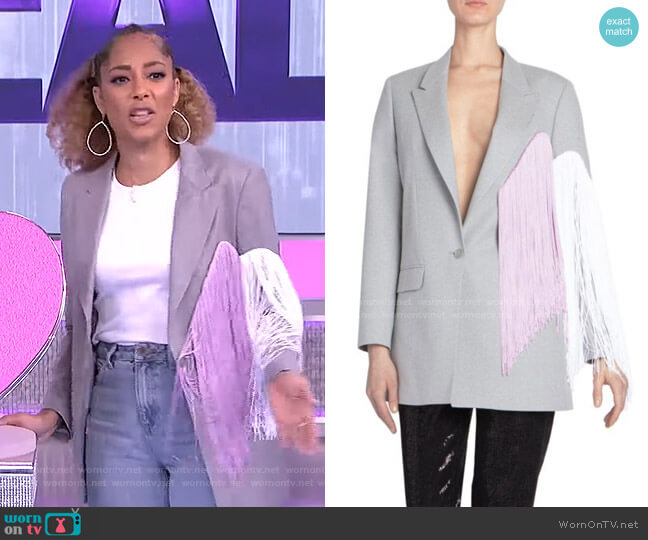 Each X Other Fringe Colorblock Wool Jacket worn by Amanda Seales on The Real