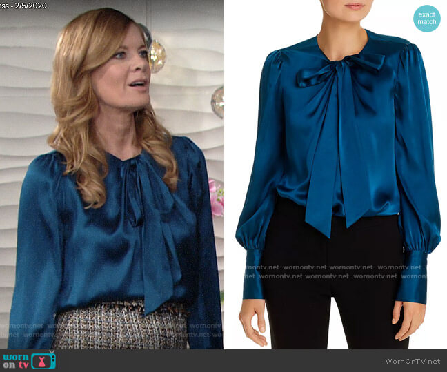 Elie Tahari Bali Silk Tie-Neck Top in Amalfi worn by Phyllis Summers (Michelle Stafford) on The Young and the Restless