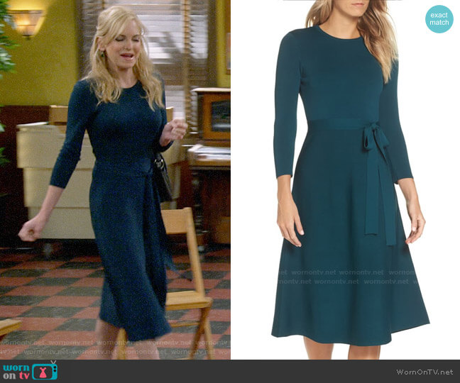 Eliza J Fit & Flare Sweater Dress in Spruce worn by Christy Plunkett (Anna Faris) on Mom