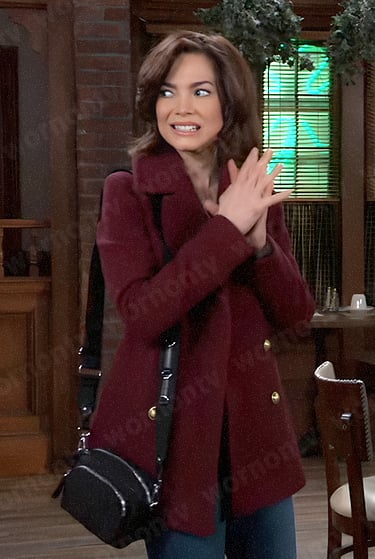 Elizabeth’s burgundy peacoat on General Hospital