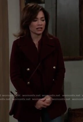 Elizabeth’s burgundy peacoat on General Hospital