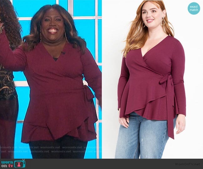 Eloquii Peplum Wrap Top worn by Sheryl Underwood on The Talk