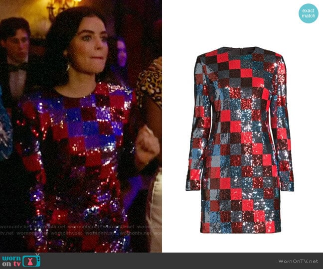 Escada Sport Deighty Multi-Sequin Checkerboard Shift Dress worn by Katy Keene (Lucy Hale) on Katy Keene