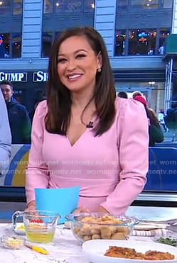 Eva’s pink v-neck tie waist dress on Good Morning America