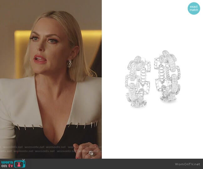 Fallon Rhodium Plated Cubic Zirconia Link Hoop Earrings worn by Alexis Carrington (Elaine Hendrix) on Dynasty