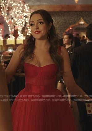Fallon’s red bustier tulle dress on Dynasty