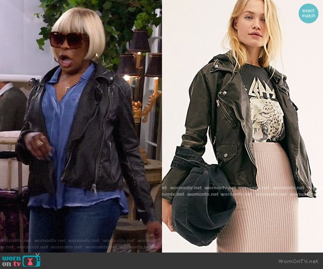 Free People Just Friends Vegan Moto Jacket worn by Tina Butler (Tichina Arnold) on The Neighborhood