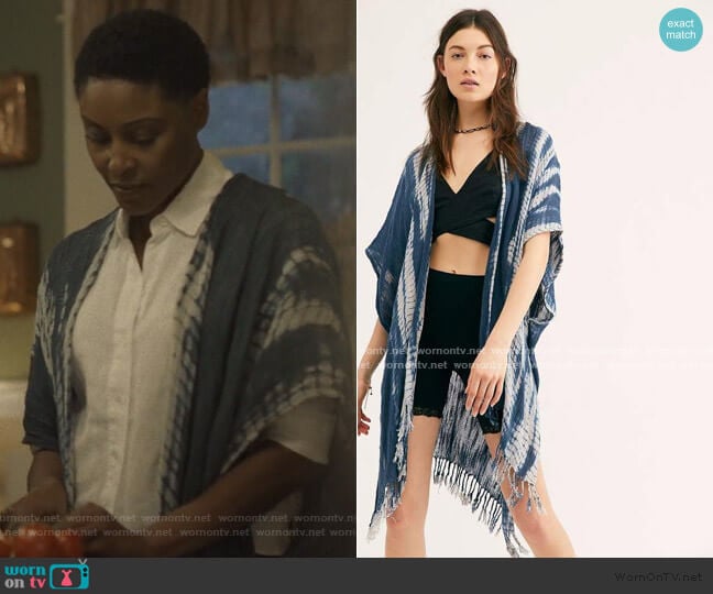 Free People Delfina Tie Dye Kimono worn by Lynn Stewart (Christine Adams) on Black Lightning