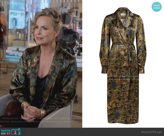 Ganni Camouflage Heavy Satin Shirt Dress worn by Jacqueline (Melora Hardin) on The Bold Type