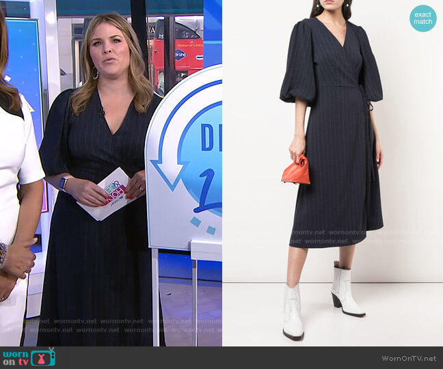 Ganni Total Eclipse Pinstripe Wrap Dress worn by Jenna Bush Hager on Today