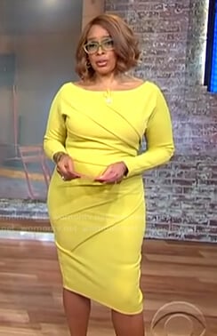 Gayle King’s chartreuse long sleeve dress on CBS Mornings