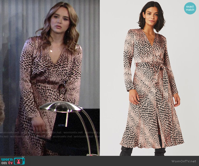 Ghost London Meryl Dress in Alicia Spot Animal worn by Summer Newman (Hunter King) on The Young and the Restless