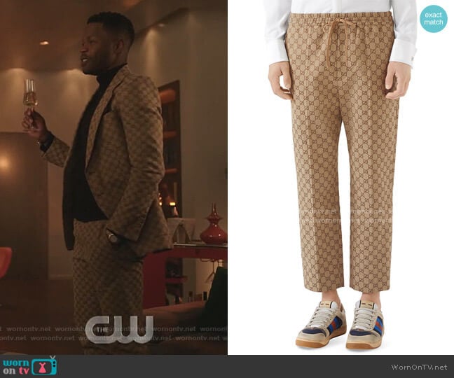 Gucci Logo-Print Drawstring Canvas Pants worn by Jeff Colby (Sam Adegoke) on Dynasty
