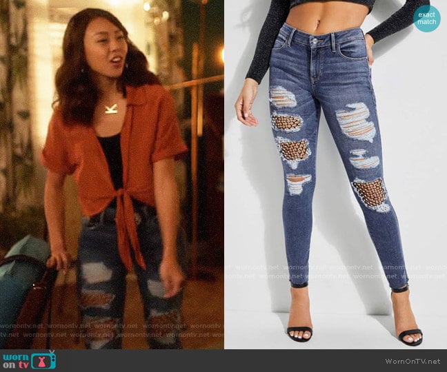 Guess Sexy Curve Faux-Pearl Fishnet Jeans worn by Kamilla Hwang (Victoria Park) on The Flash